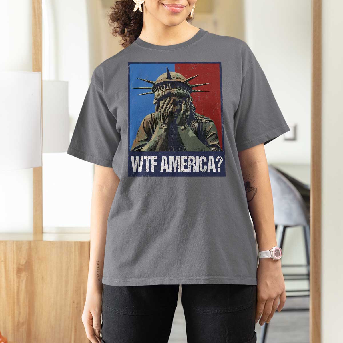 WTF America T Shirt For Women Humor Statue of Liberty