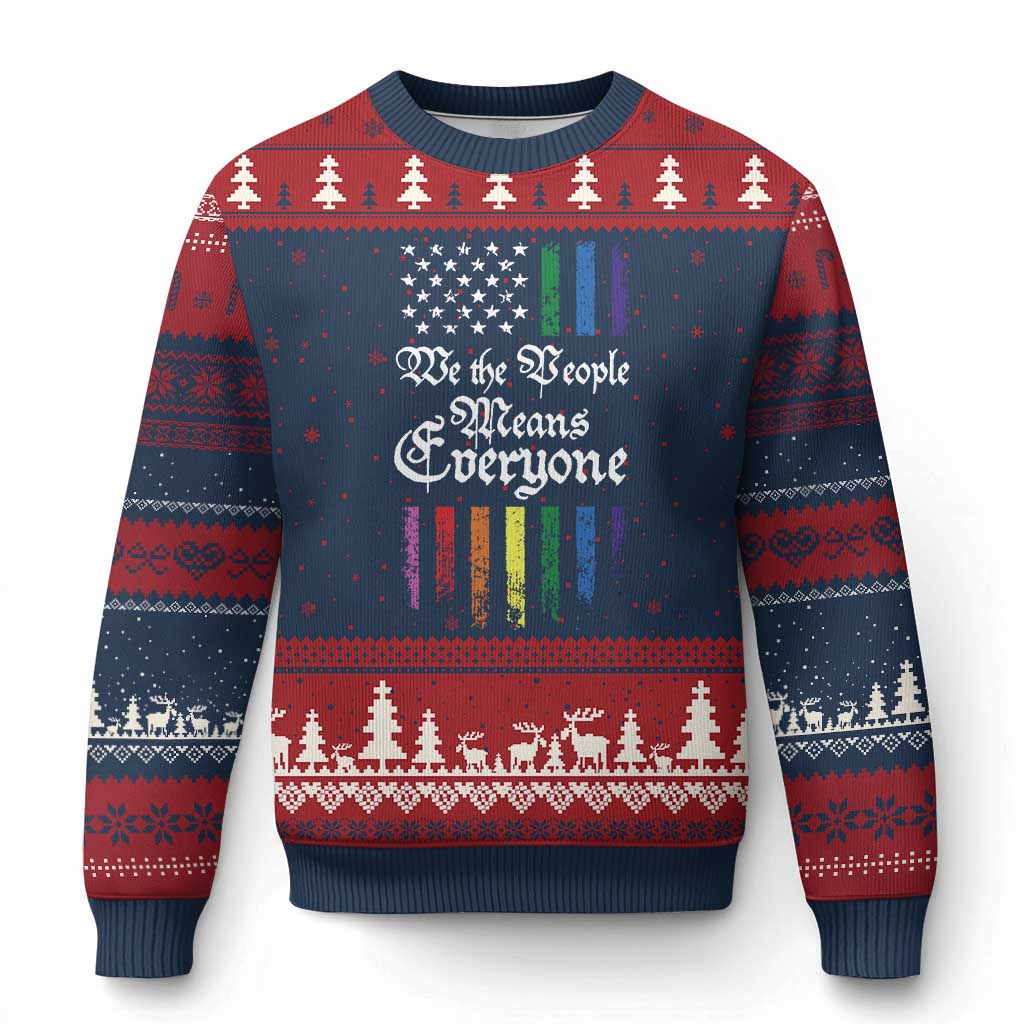 We The People Means Everyone Ugly Christmas Sweater LGBTQ Rainbow USA Flag Gay Pride LGBT Ally