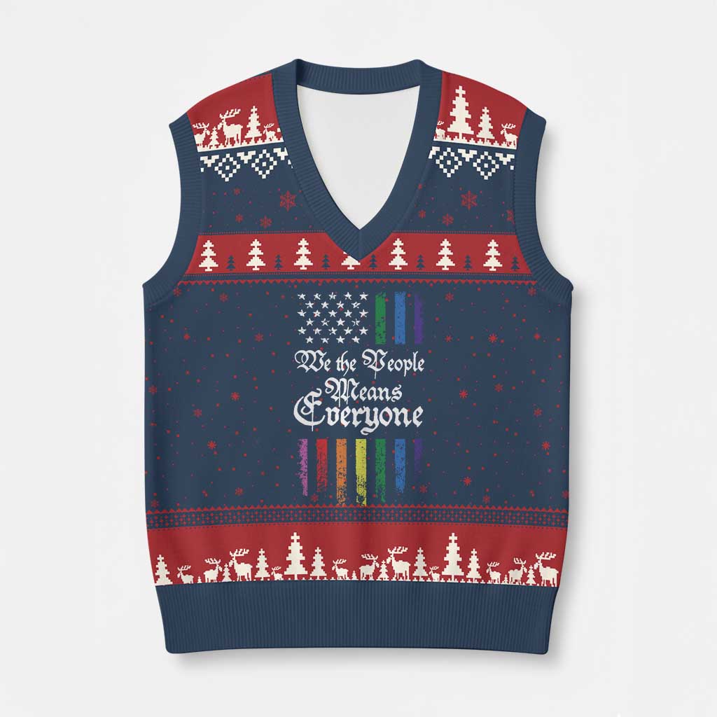 We The People Means Everyone V-Neck Knit Sweater Vest LGBTQ Rainbow USA Flag Gay Pride LGBT Ally