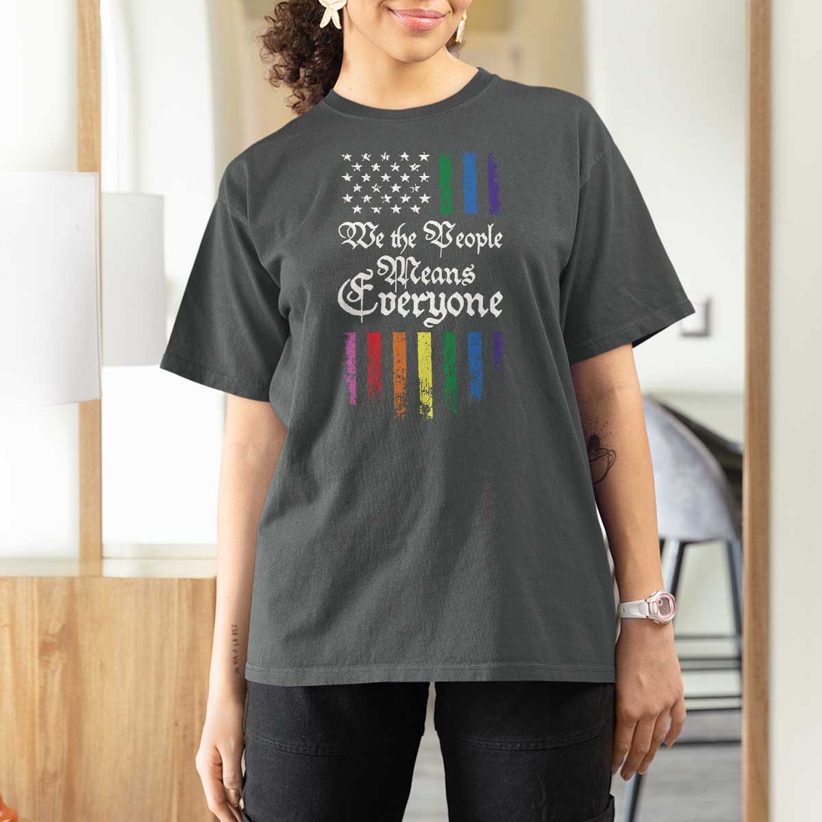 We The People Means Everyone T Shirt For Women LGBTQ Rainbow USA Flag Gay Pride LGBT Ally