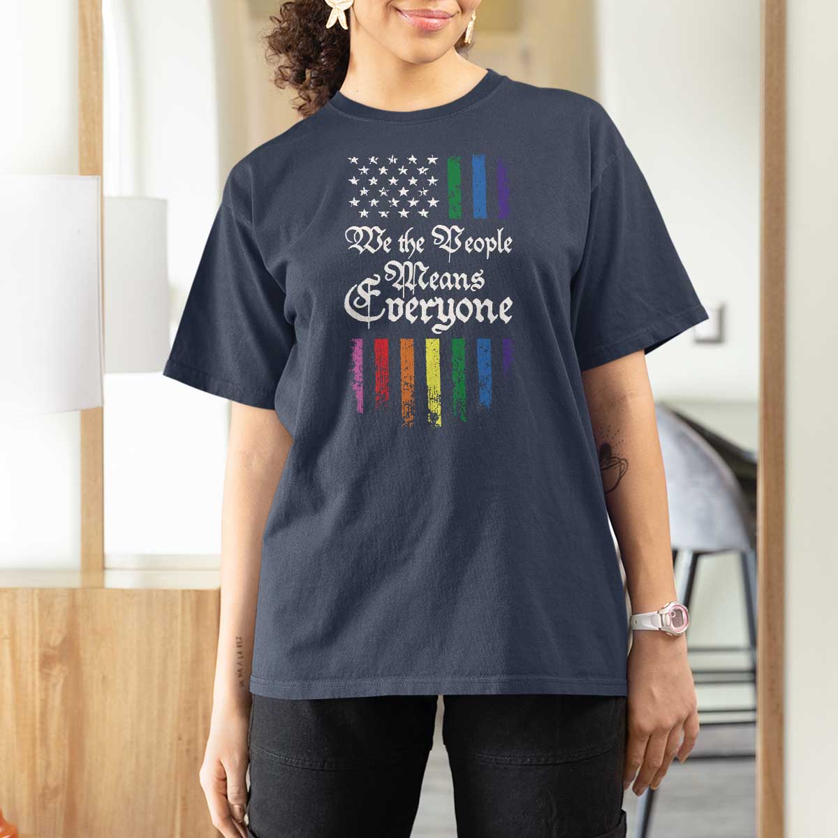 We The People Means Everyone T Shirt For Women LGBTQ Rainbow USA Flag Gay Pride LGBT Ally