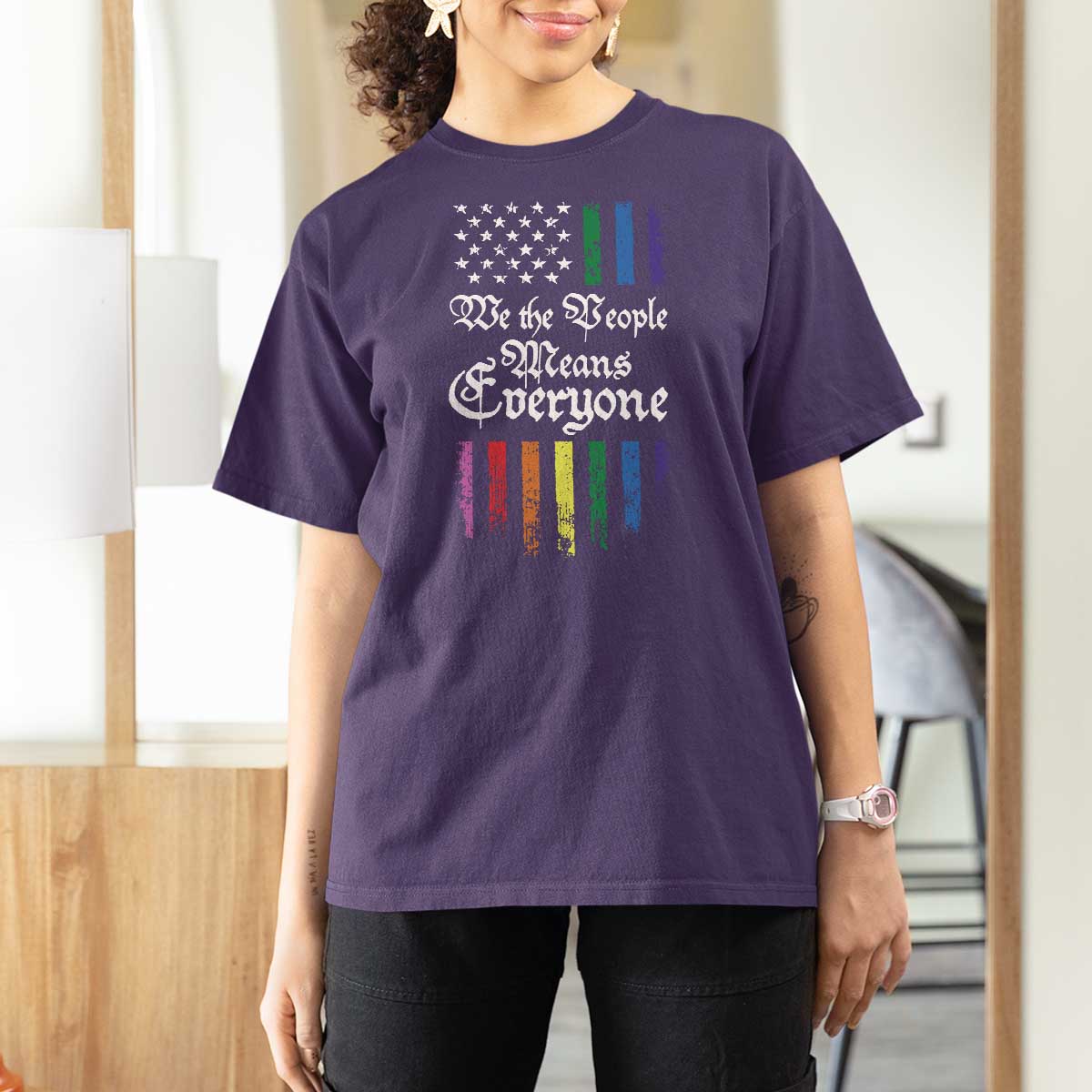 We The People Means Everyone T Shirt For Women LGBTQ Rainbow USA Flag Gay Pride LGBT Ally