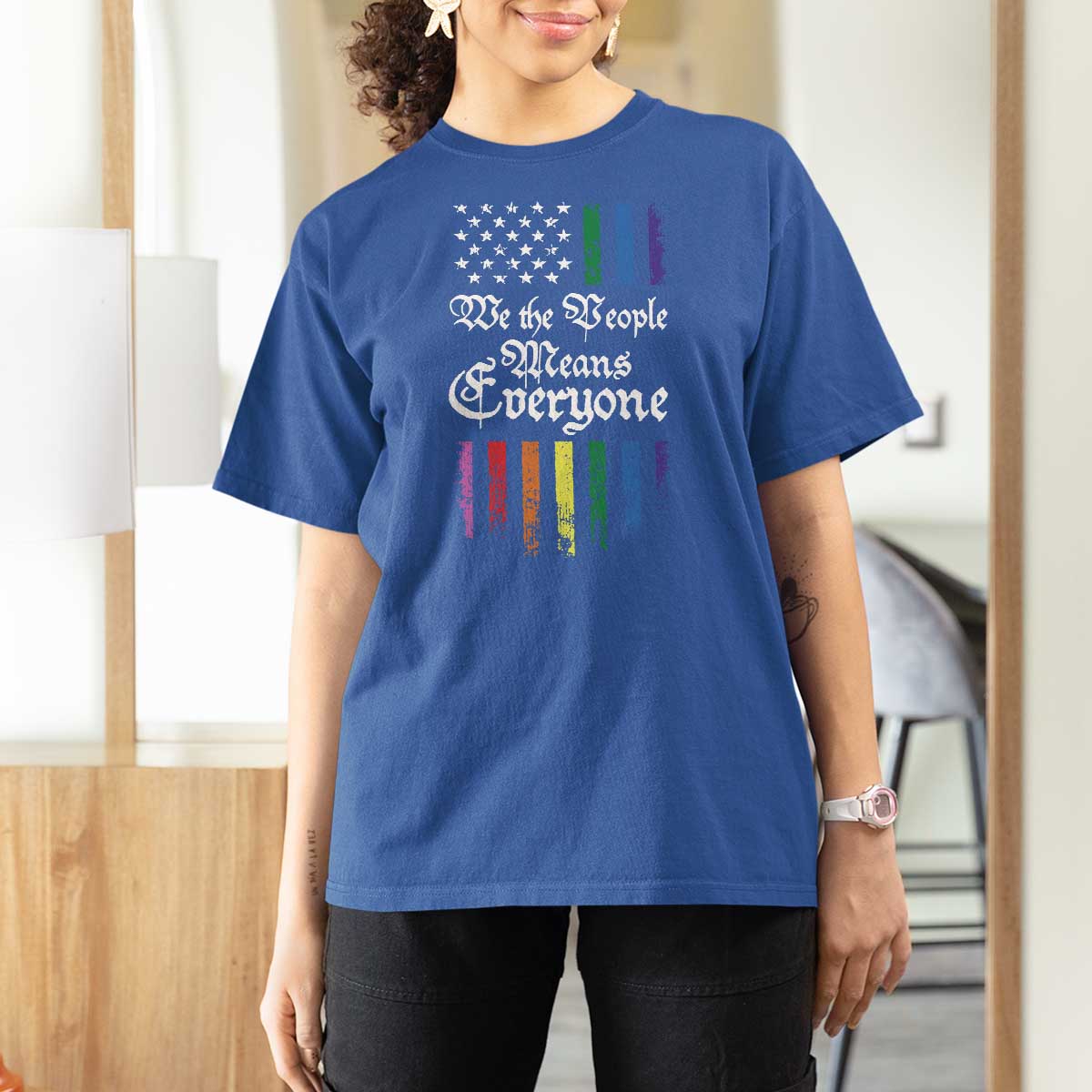 We The People Means Everyone T Shirt For Women LGBTQ Rainbow USA Flag Gay Pride LGBT Ally