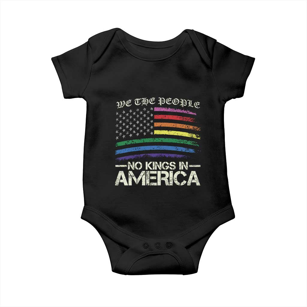 No Kings In America Baby Onesie We The People USA LGBTQ Pride Flag