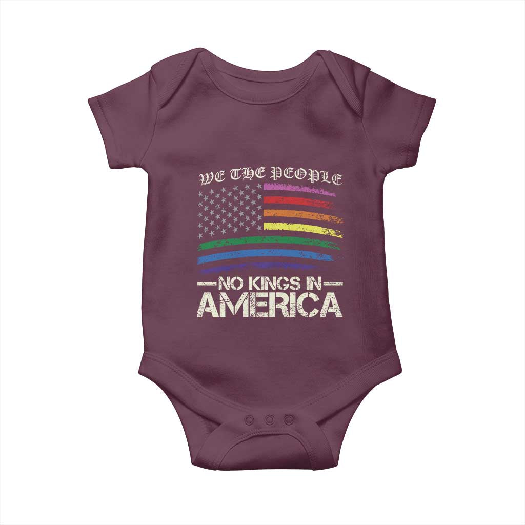 No Kings In America Baby Onesie We The People USA LGBTQ Pride Flag