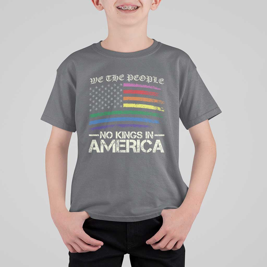 No Kings In America T Shirt For Kid We The People USA LGBTQ Pride Flag
