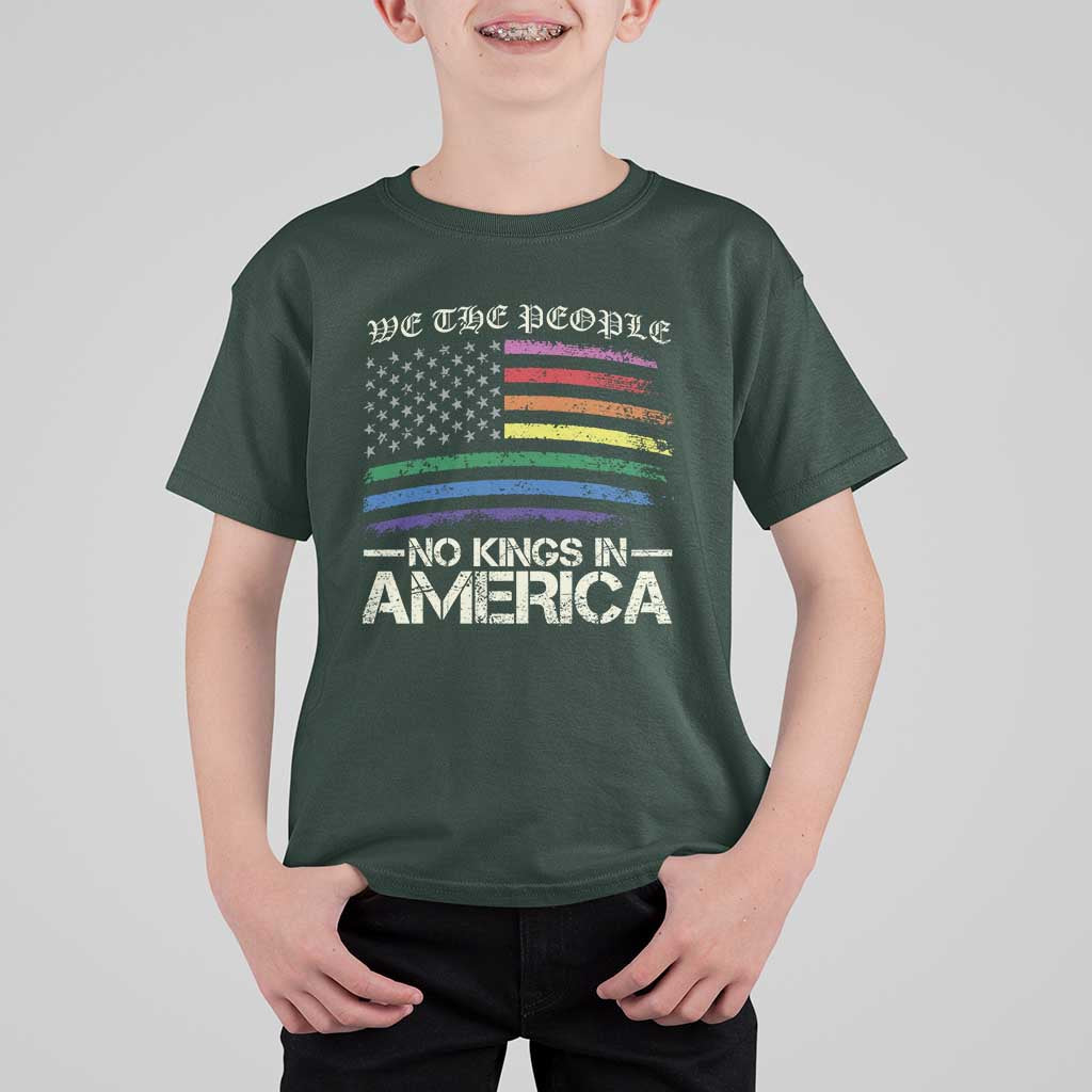 No Kings In America T Shirt For Kid We The People USA LGBTQ Pride Flag