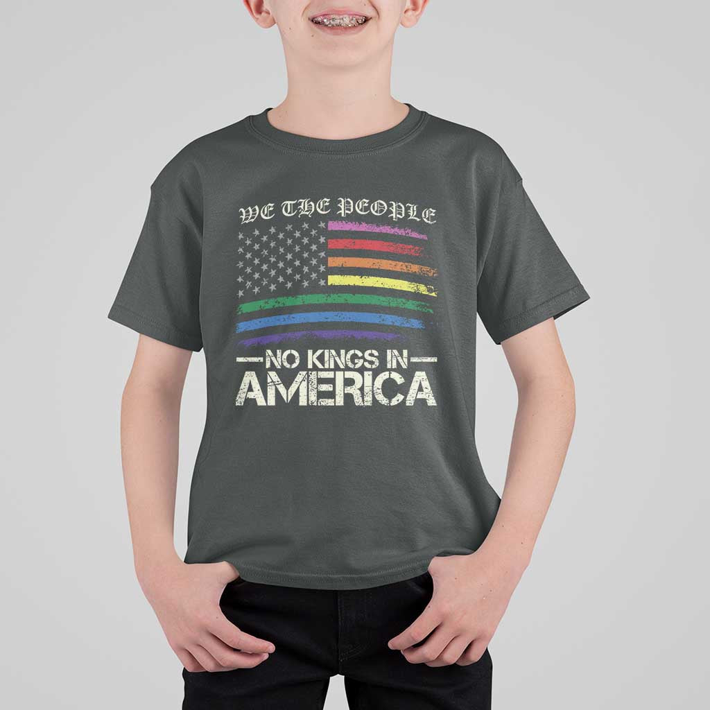 No Kings In America T Shirt For Kid We The People USA LGBTQ Pride Flag