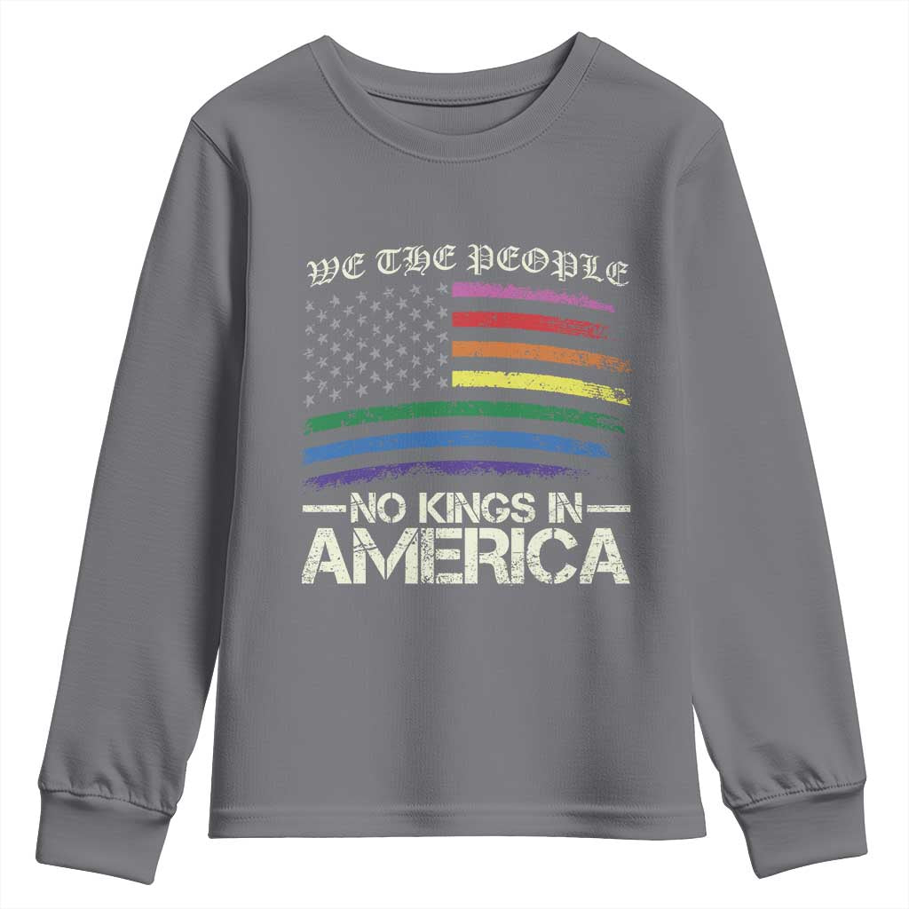 No Kings In America Youth Sweatshirt We The People USA LGBTQ Pride Flag