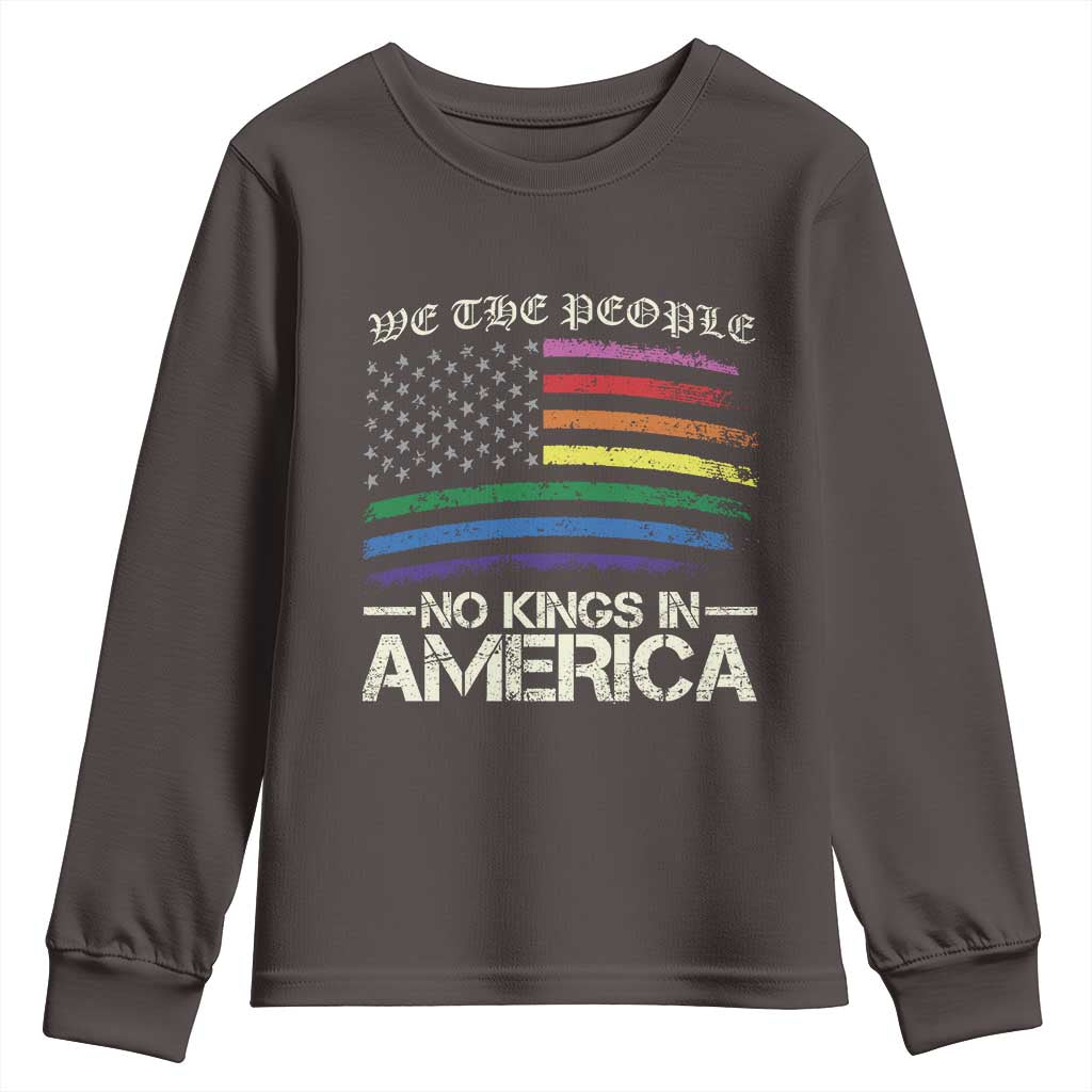 No Kings In America Youth Sweatshirt We The People USA LGBTQ Pride Flag