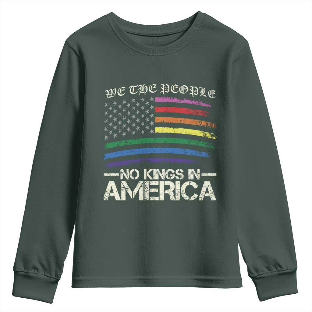 No Kings In America Youth Sweatshirt We The People USA LGBTQ Pride Flag