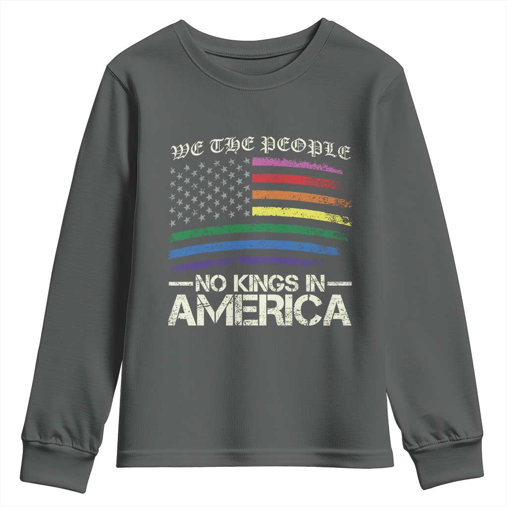 No Kings In America Youth Sweatshirt We The People USA LGBTQ Pride Flag