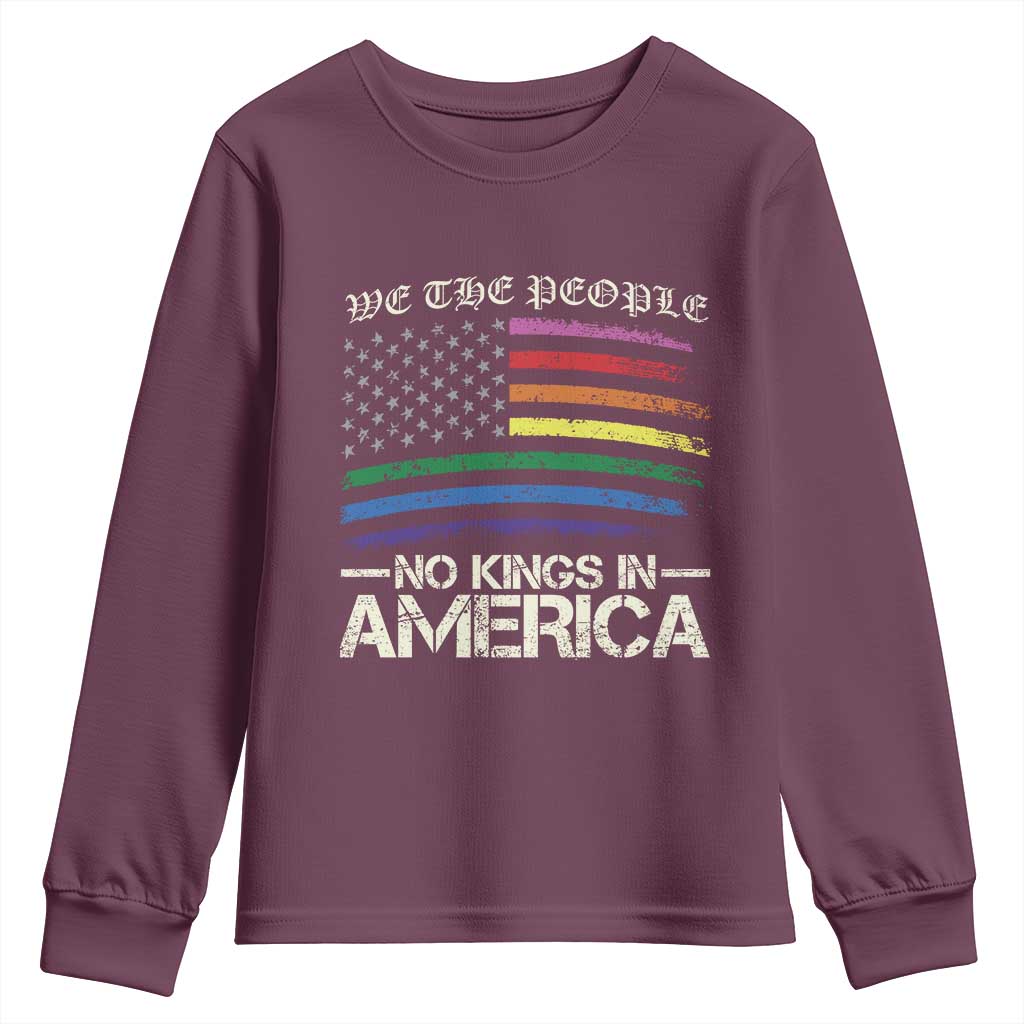No Kings In America Youth Sweatshirt We The People USA LGBTQ Pride Flag