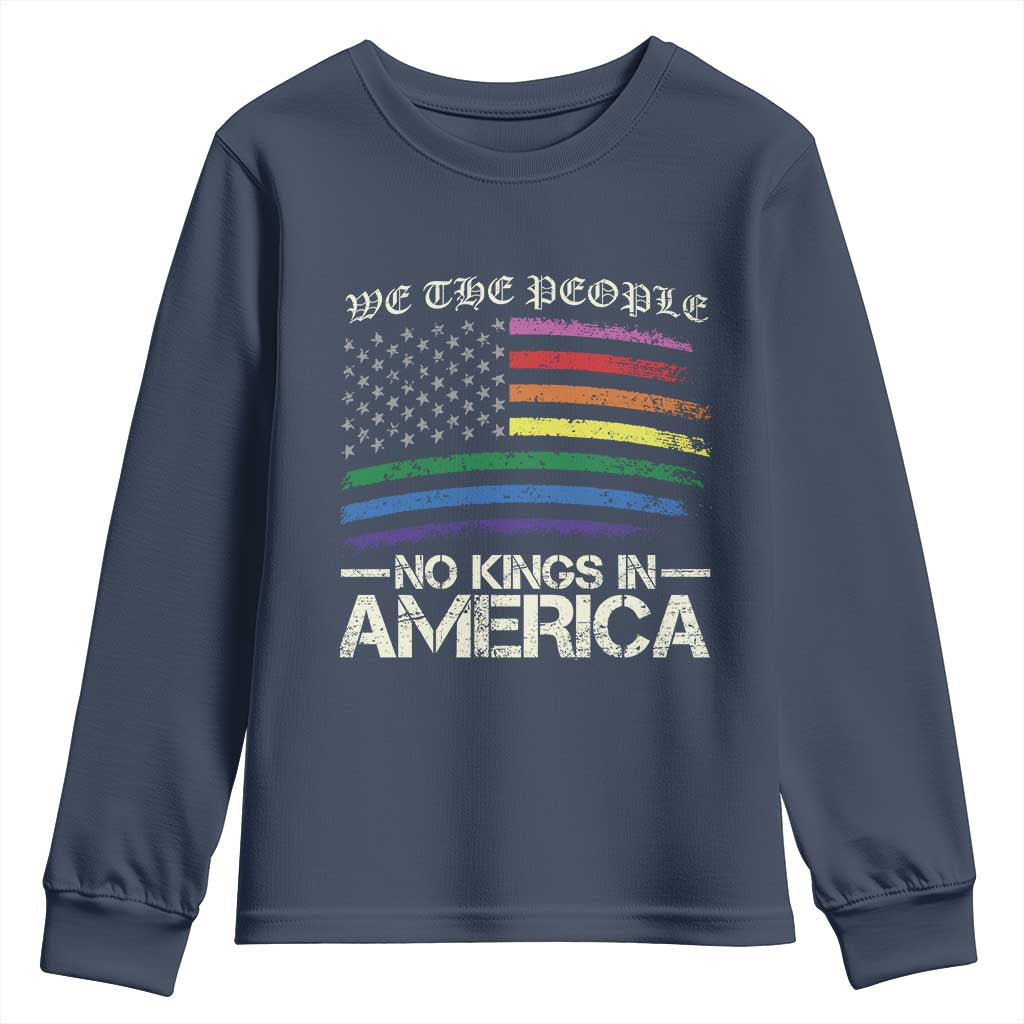 No Kings In America Youth Sweatshirt We The People USA LGBTQ Pride Flag
