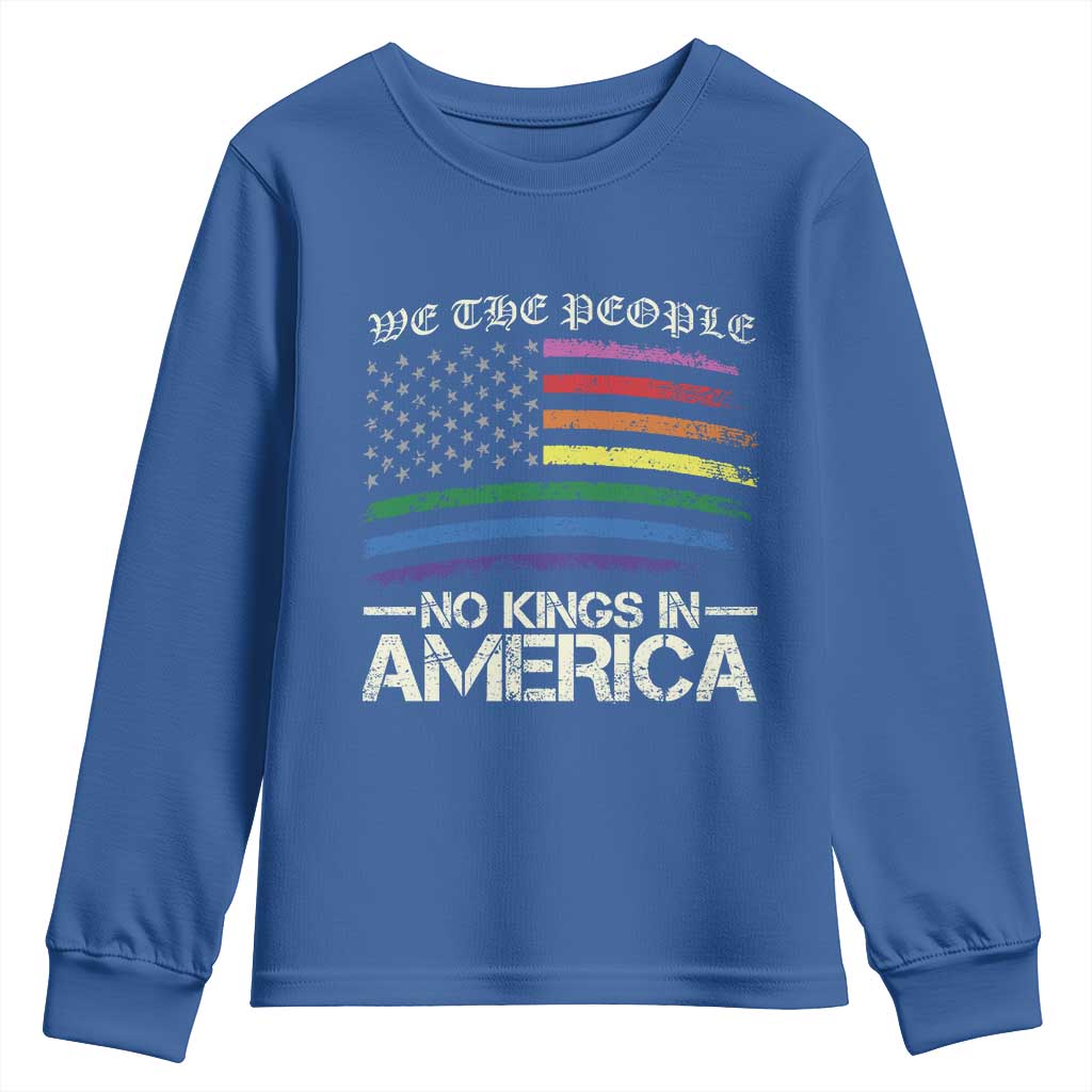 No Kings In America Youth Sweatshirt We The People USA LGBTQ Pride Flag