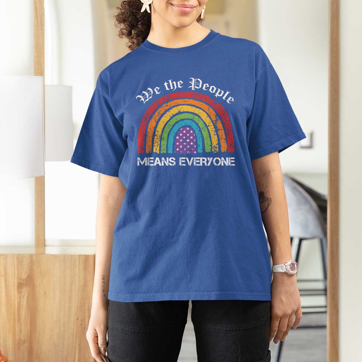 We The People Means Everyone T Shirt For Women LGBTQ Rainbow Flag Gay Pride LGBT Ally Vintage