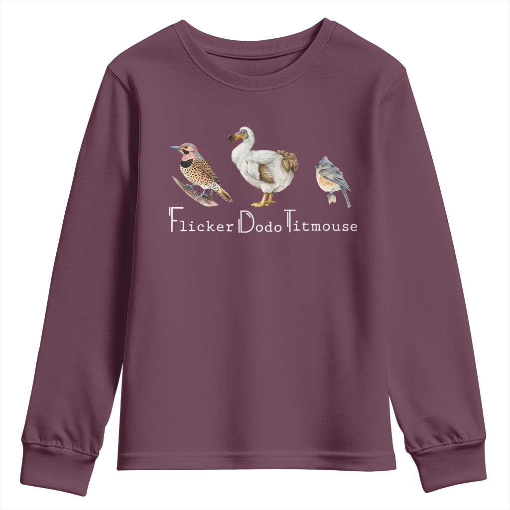 Subtle FDT Youth Sweatshirt Flicker Dodo Titmouse Bird