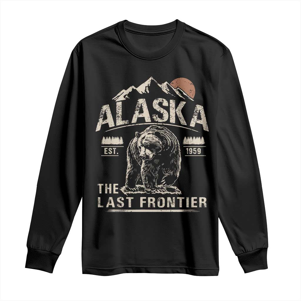 Bear Alaska The Last Frontier Long Sleeve Shirt Vintage Alaska Camping Hiking Mountain - Wonder Print Shop