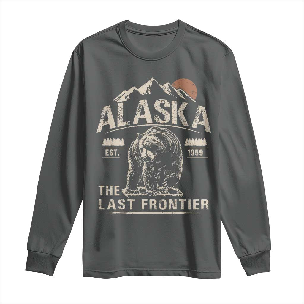 Bear Alaska The Last Frontier Long Sleeve Shirt Vintage Alaska Camping Hiking Mountain - Wonder Print Shop
