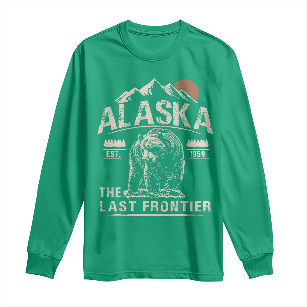 Bear Alaska The Last Frontier Long Sleeve Shirt Vintage Alaska Camping Hiking Mountain - Wonder Print Shop