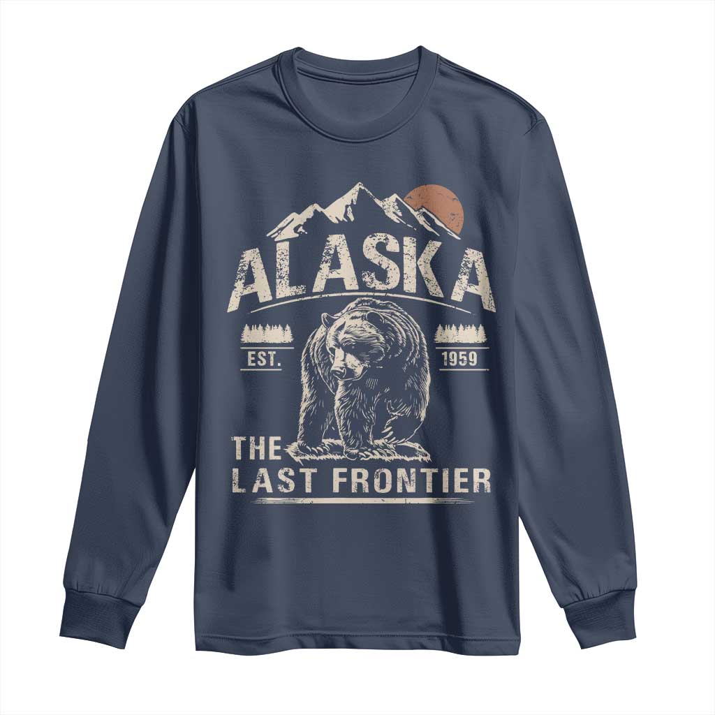 Bear Alaska The Last Frontier Long Sleeve Shirt Vintage Alaska Camping Hiking Mountain - Wonder Print Shop