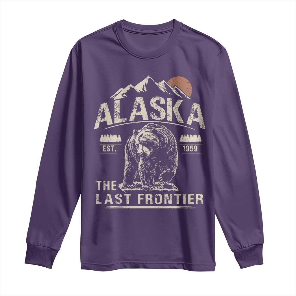 Bear Alaska The Last Frontier Long Sleeve Shirt Vintage Alaska Camping Hiking Mountain - Wonder Print Shop