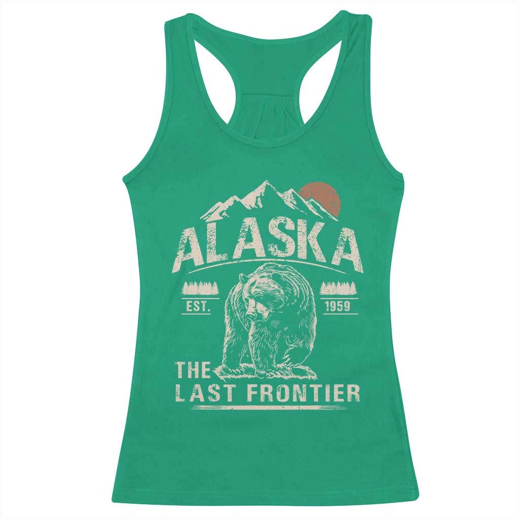 Bear Alaska The Last Frontier Racerback Tank Top Vintage Alaska Camping Hiking Mountain - Wonder Print Shop
