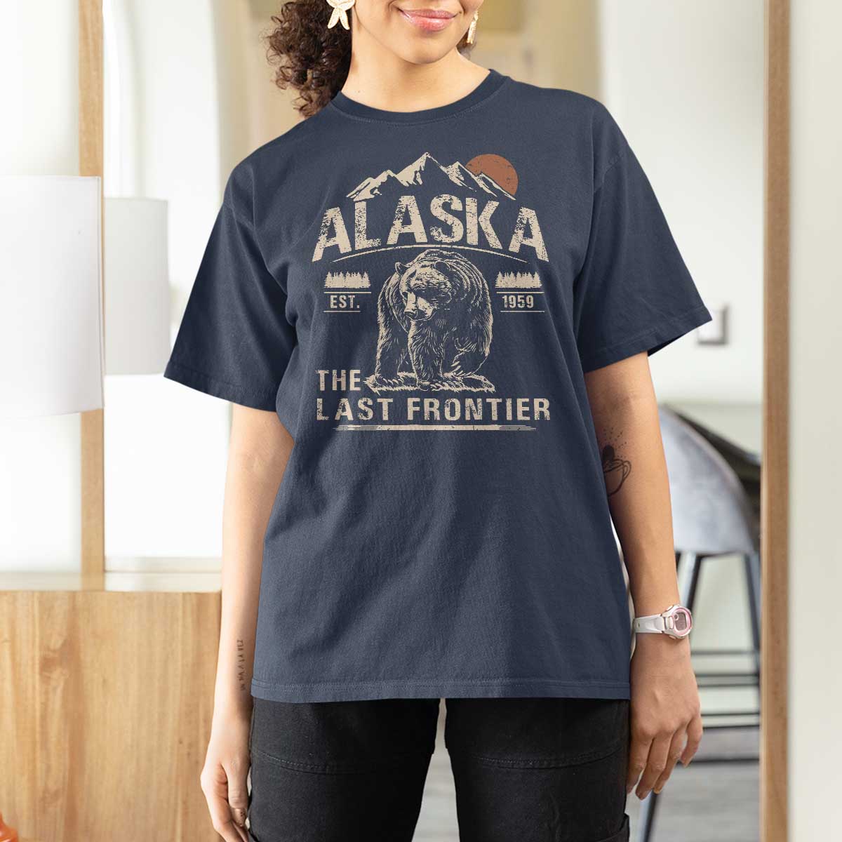 Bear Alaska The Last Frontier T Shirt For Women Vintage Alaska Camping Hiking Mountain - Wonder Print Shop