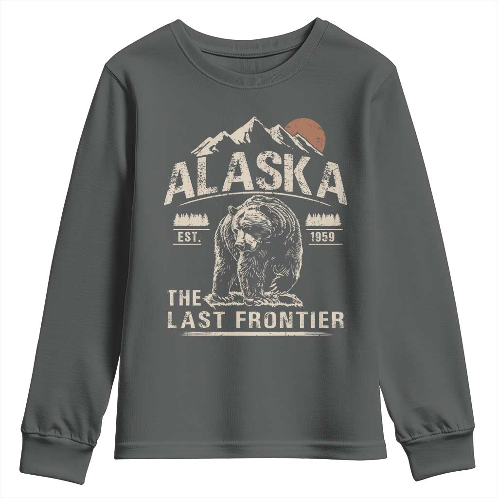 Bear Alaska The Last Frontier Youth Sweatshirt Vintage Alaska Camping Hiking Mountain - Wonder Print Shop
