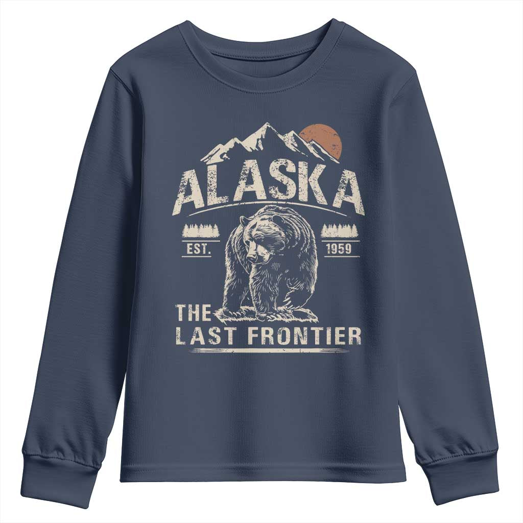 Bear Alaska The Last Frontier Youth Sweatshirt Vintage Alaska Camping Hiking Mountain - Wonder Print Shop