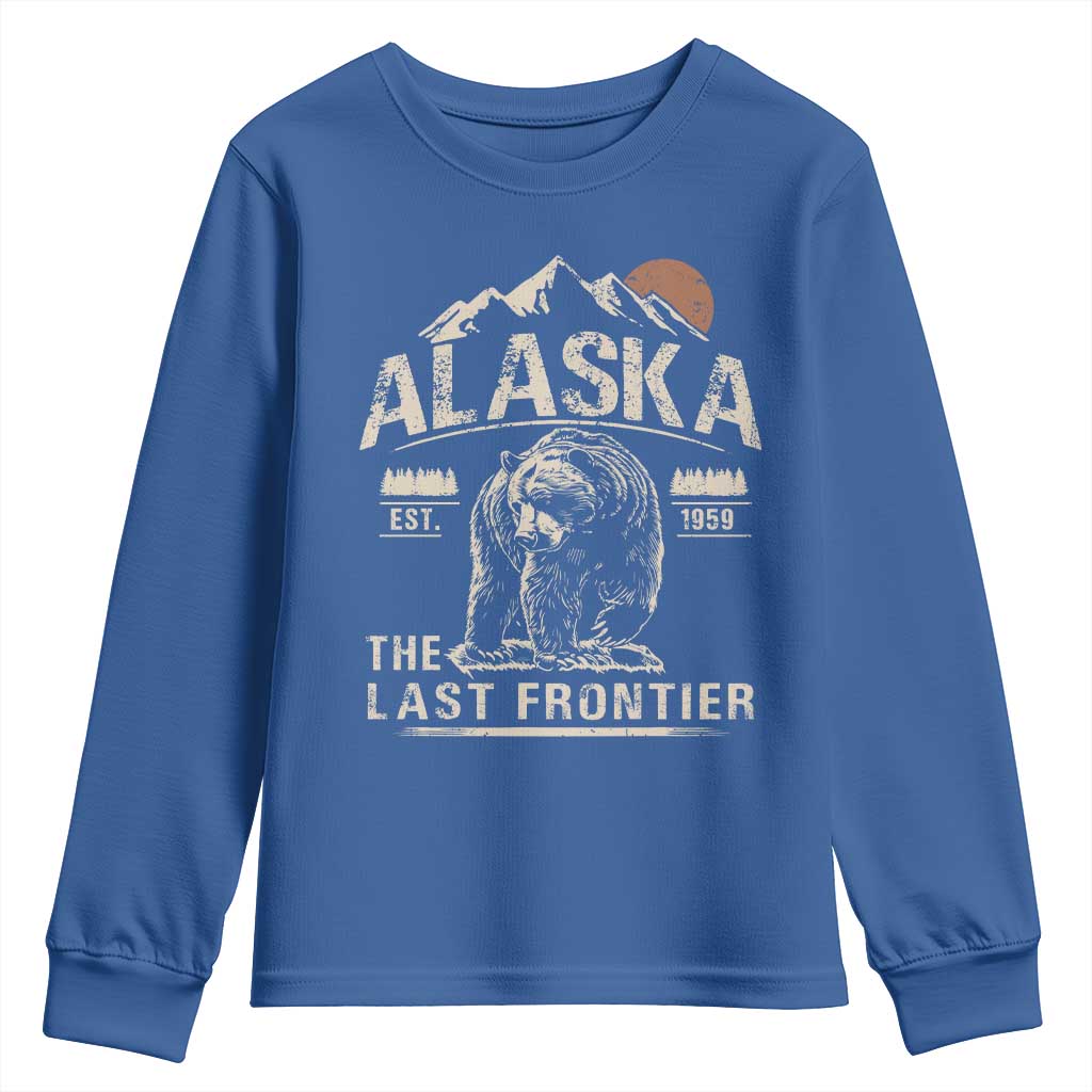 Bear Alaska The Last Frontier Youth Sweatshirt Vintage Alaska Camping Hiking Mountain - Wonder Print Shop