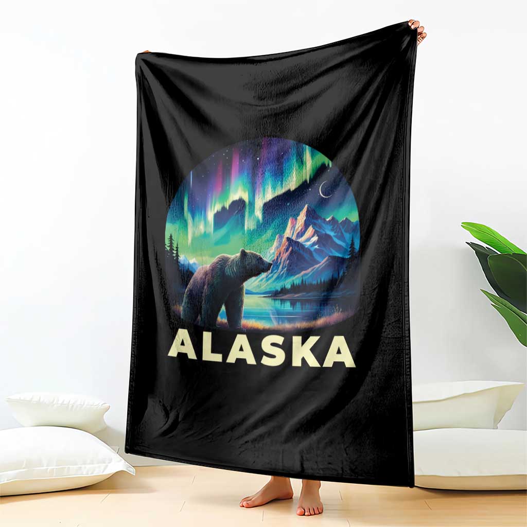 Bear Alaska Throw Blanket Alaskan Night Sky Northern Lights Aurora - Wonder Print Shop