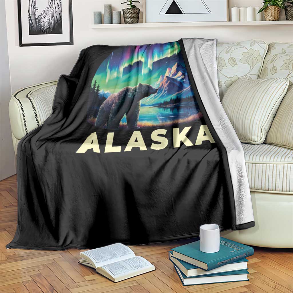Bear Alaska Throw Blanket Alaskan Night Sky Northern Lights Aurora - Wonder Print Shop