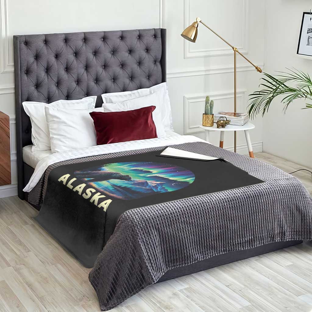 Bear Alaska Throw Blanket Alaskan Night Sky Northern Lights Aurora - Wonder Print Shop