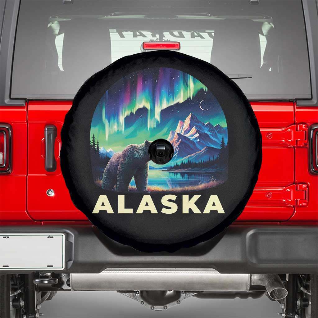 Bear Alaska Spare Tire Cover Alaskan Night Sky Northern Lights Aurora - Wonder Print Shop