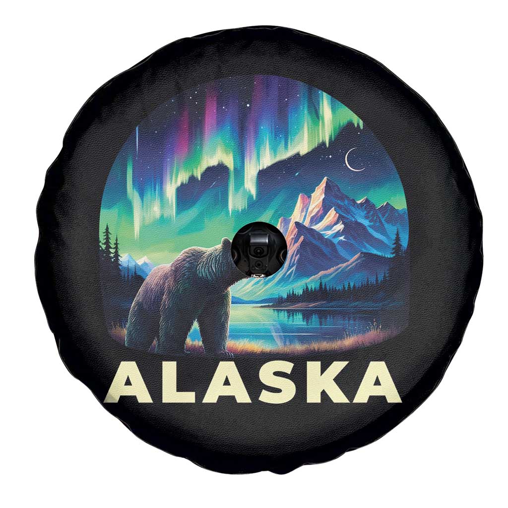 Bear Alaska Spare Tire Cover Alaskan Night Sky Northern Lights Aurora - Wonder Print Shop