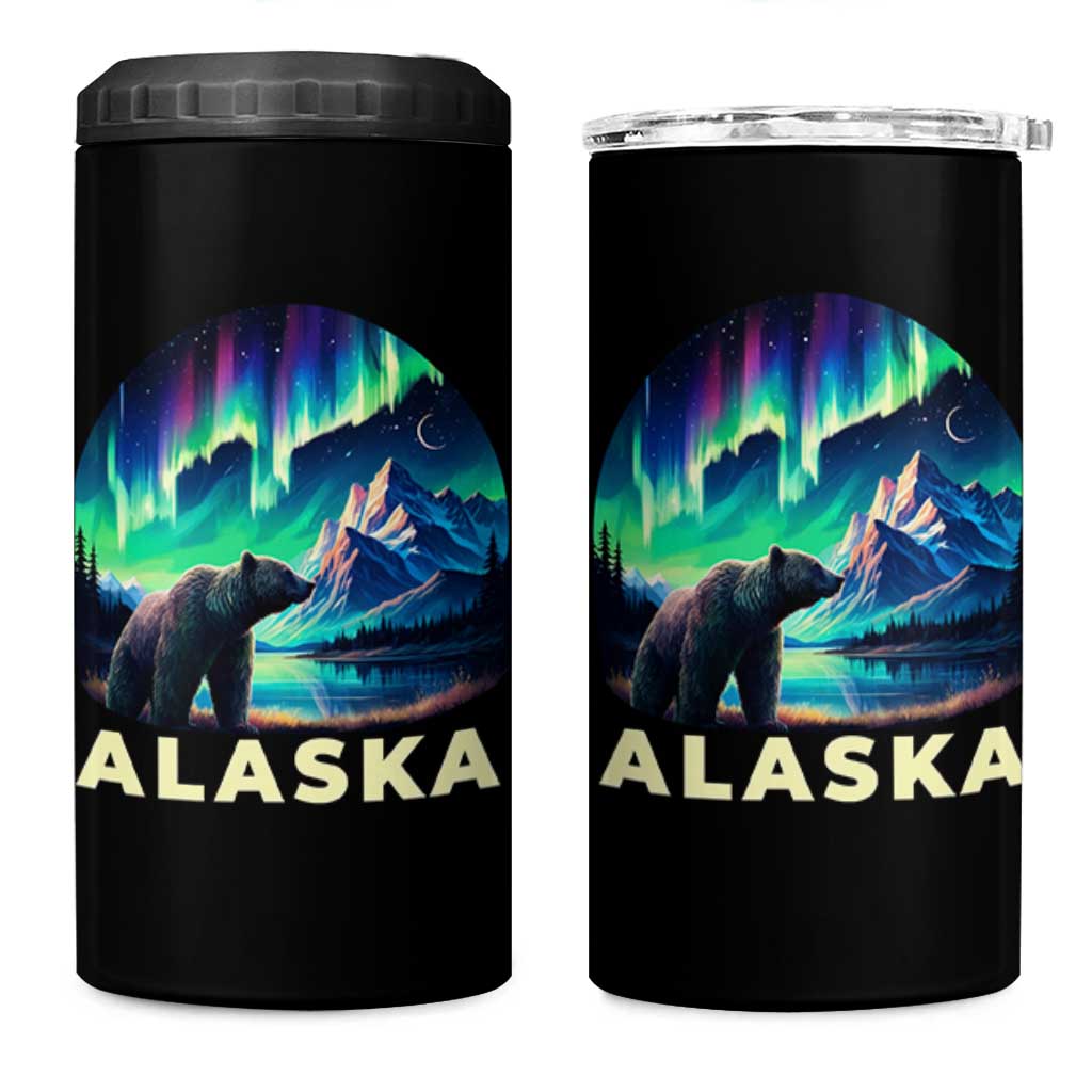 Bear Alaska 4 in 1 Can Cooler Tumbler Alaskan Night Sky Northern Lights Aurora - Wonder Print Shop