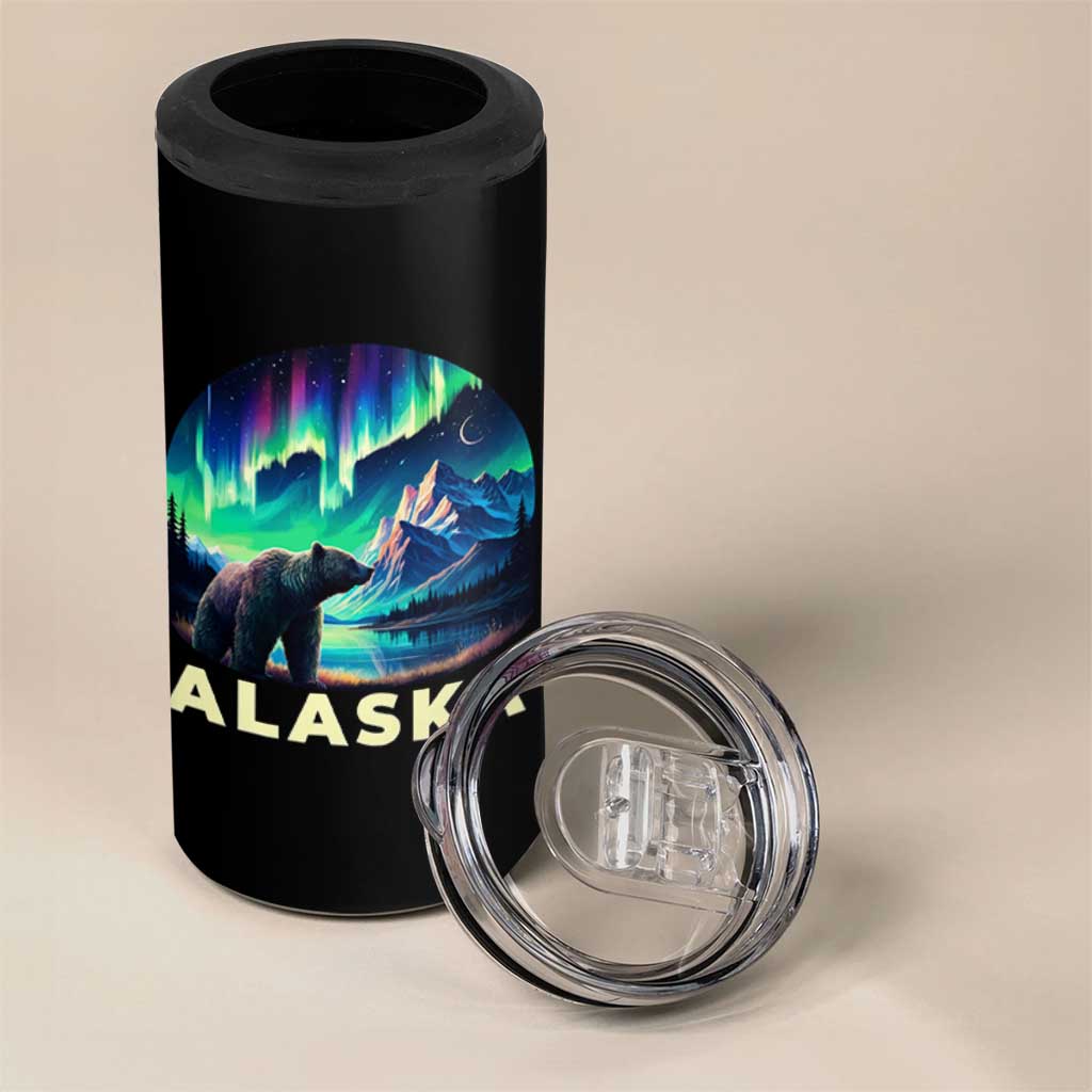 Bear Alaska 4 in 1 Can Cooler Tumbler Alaskan Night Sky Northern Lights Aurora - Wonder Print Shop