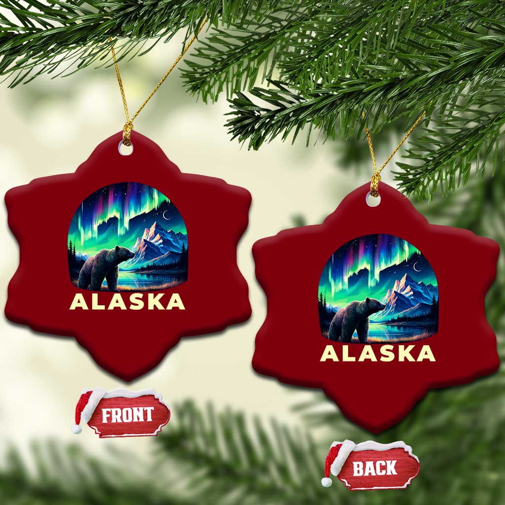 Bear Alaska Ceramic Ornament Alaskan Night Sky Northern Lights Aurora - Wonder Print Shop