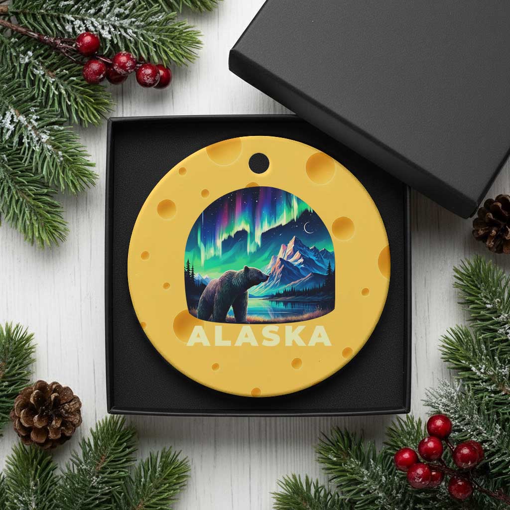 Bear Alaska Ceramic Ornament Alaskan Night Sky Northern Lights Aurora - Wonder Print Shop