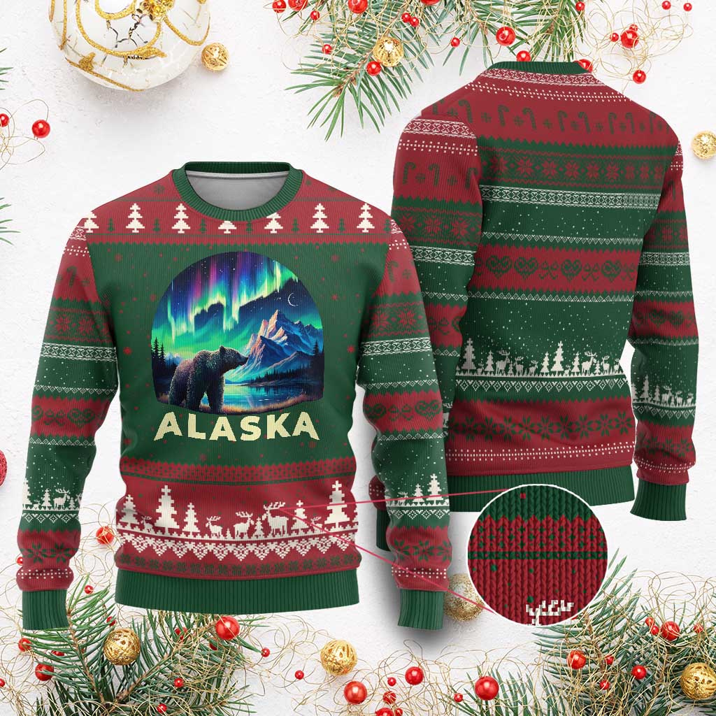 Bear Alaska Ugly Christmas Sweater Alaskan Night Sky Northern Lights Aurora - Wonder Print Shop