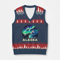 Bear Alaska V-Neck Knit Sweater Vest Alaskan Night Sky Northern Lights Aurora - Wonder Print Shop