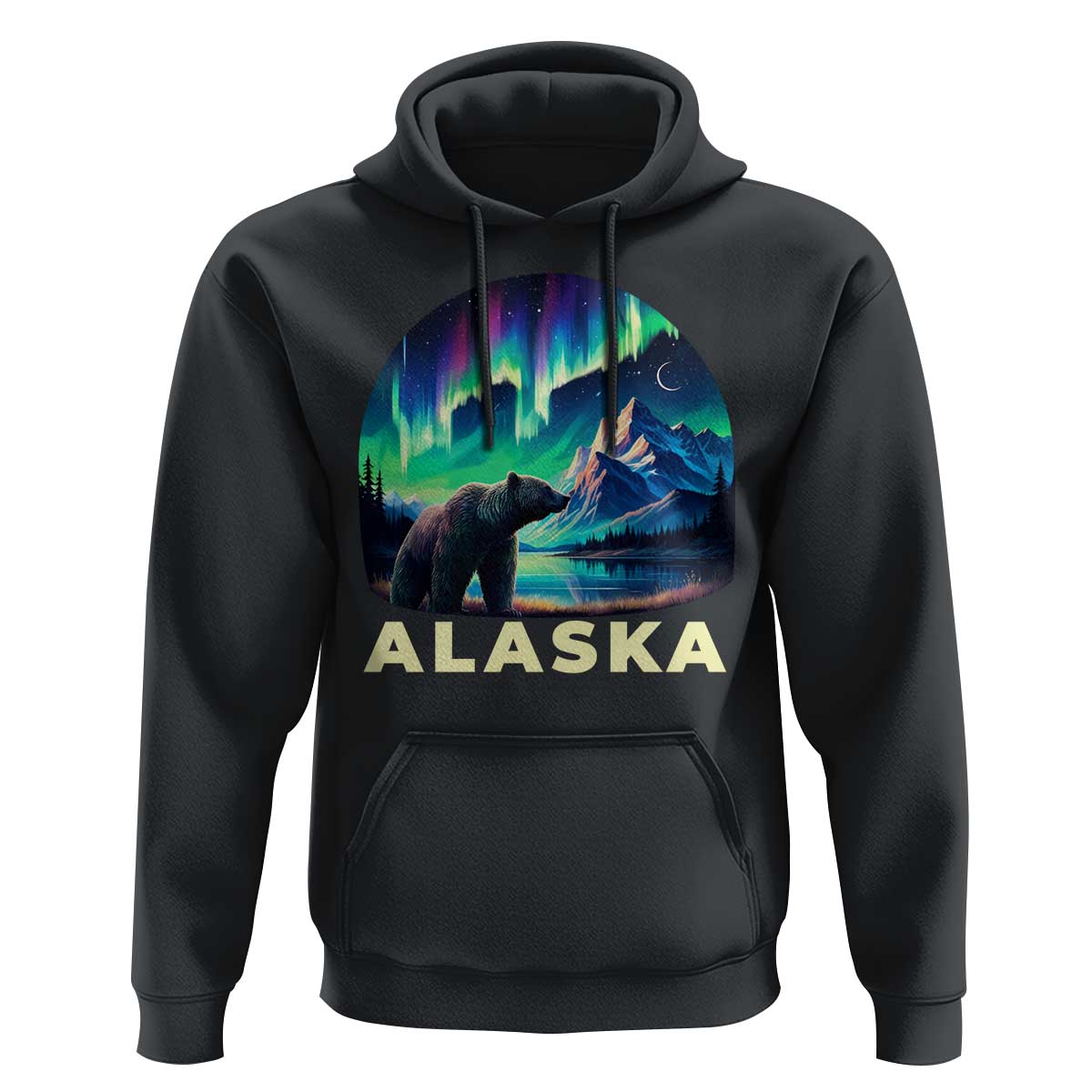 Bear Alaska Hoodie Alaskan Night Sky Northern Lights Aurora - Wonder Print Shop