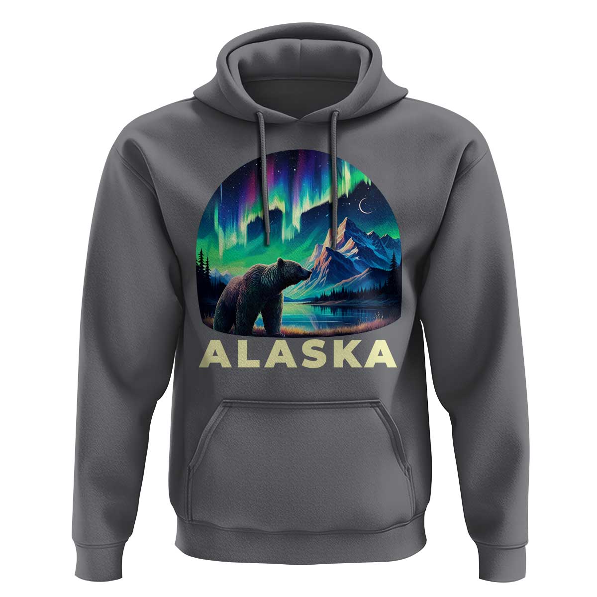 Bear Alaska Hoodie Alaskan Night Sky Northern Lights Aurora - Wonder Print Shop
