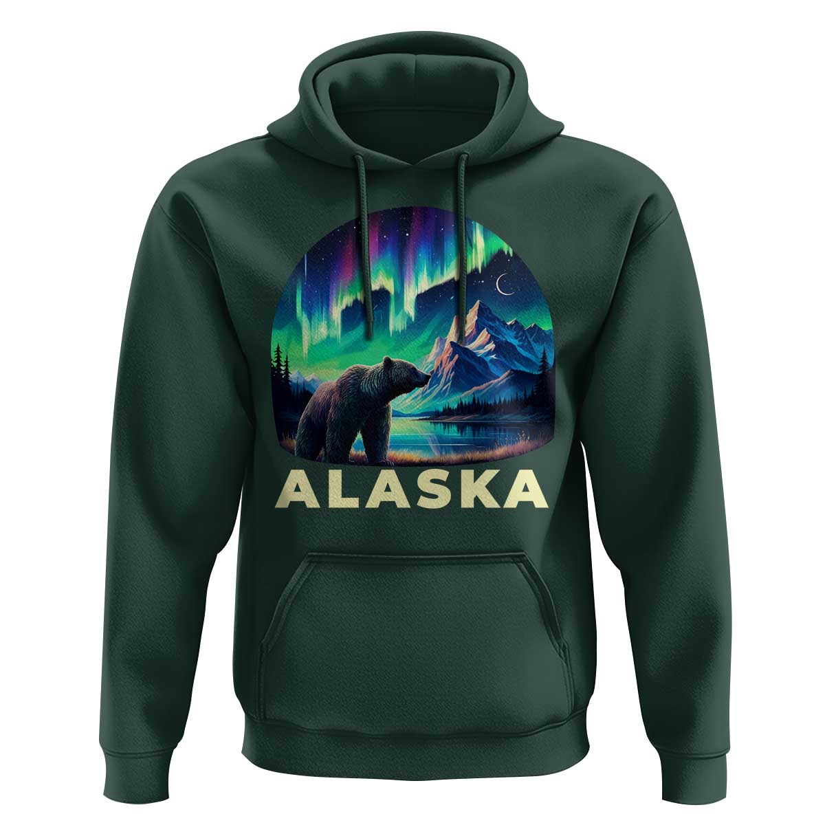 Bear Alaska Hoodie Alaskan Night Sky Northern Lights Aurora - Wonder Print Shop