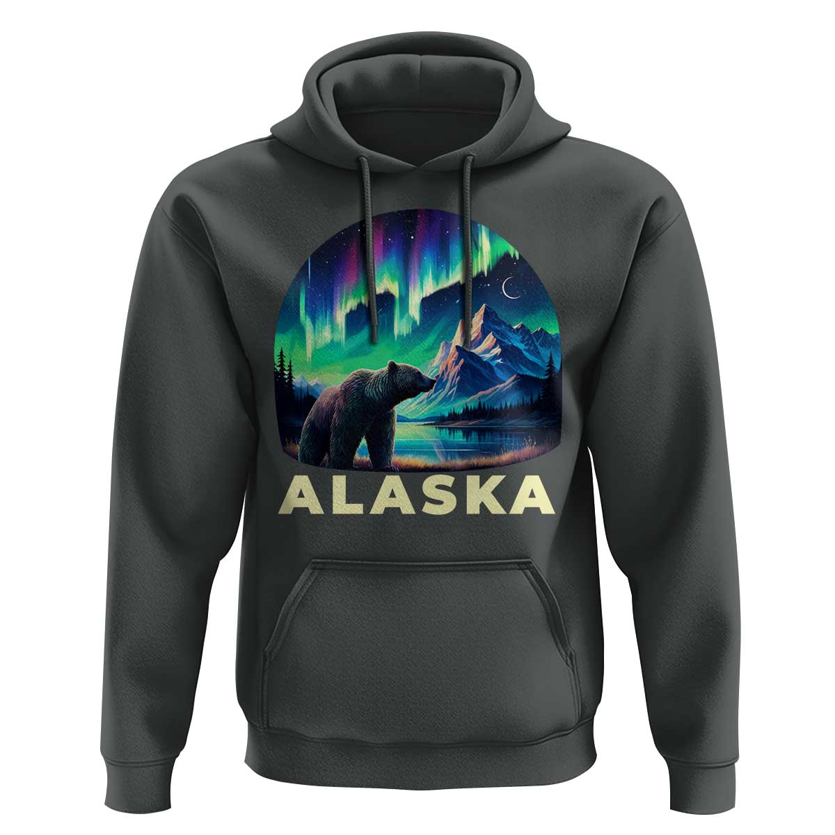 Bear Alaska Hoodie Alaskan Night Sky Northern Lights Aurora - Wonder Print Shop