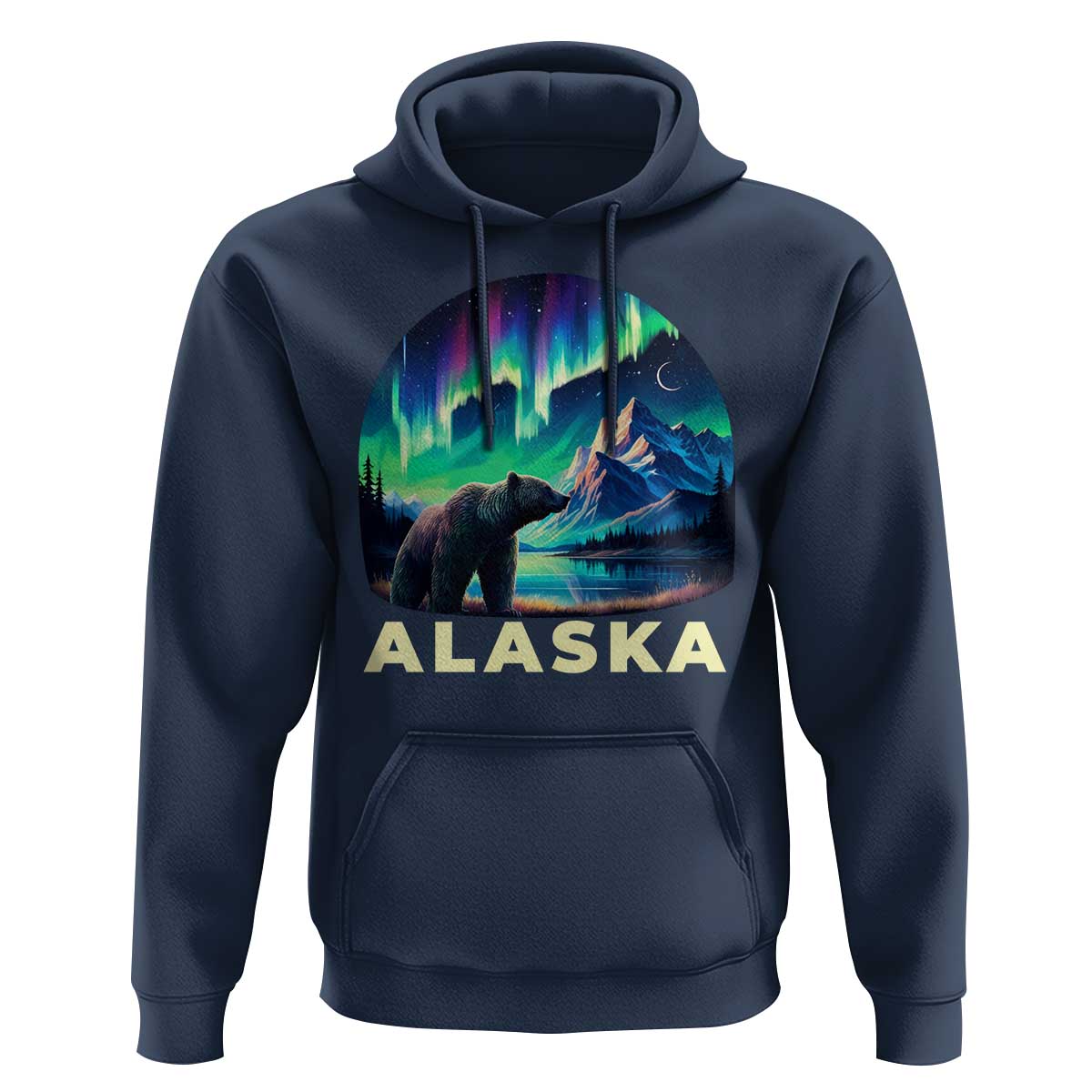 Bear Alaska Hoodie Alaskan Night Sky Northern Lights Aurora - Wonder Print Shop