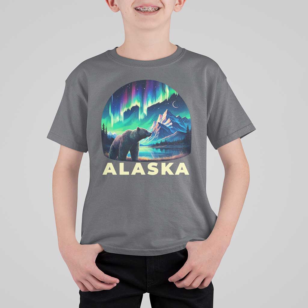 Bear Alaska T Shirt For Kid Alaskan Night Sky Northern Lights Aurora - Wonder Print Shop