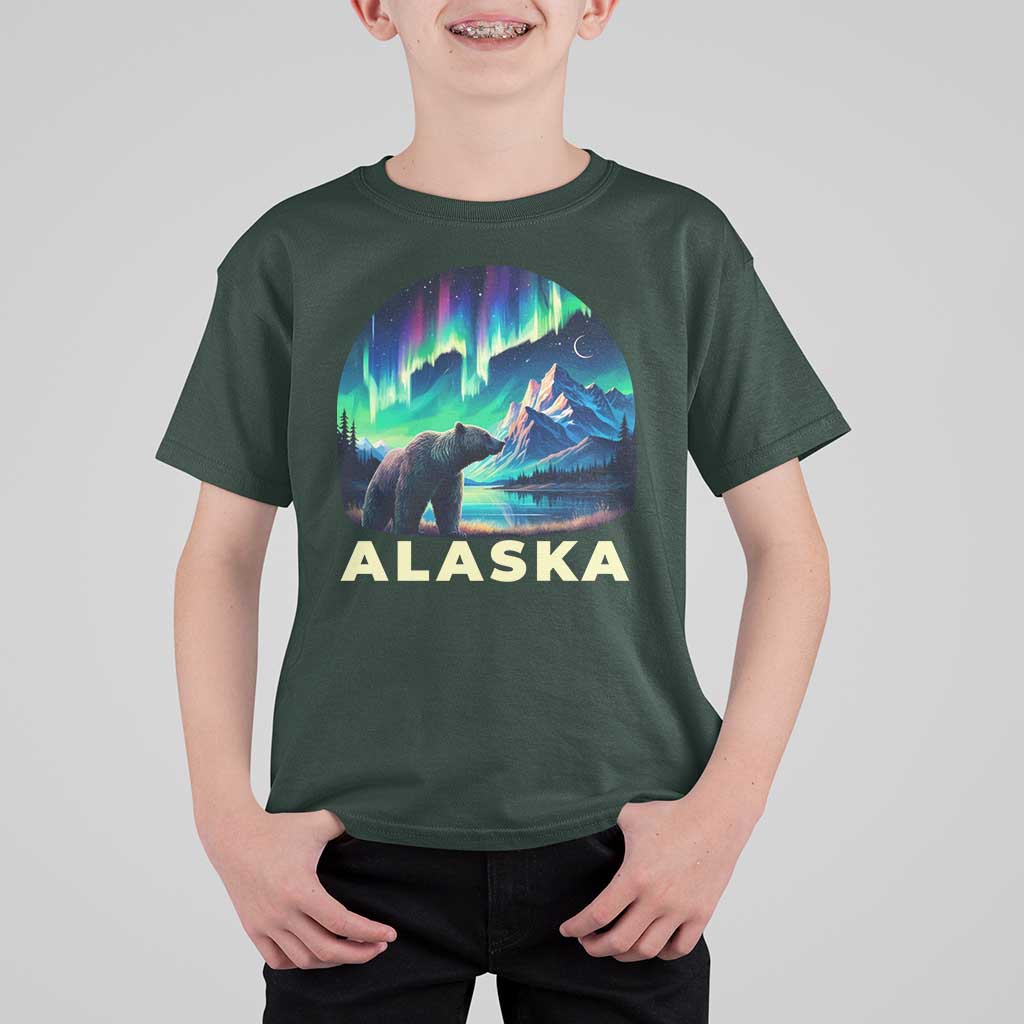Bear Alaska T Shirt For Kid Alaskan Night Sky Northern Lights Aurora - Wonder Print Shop