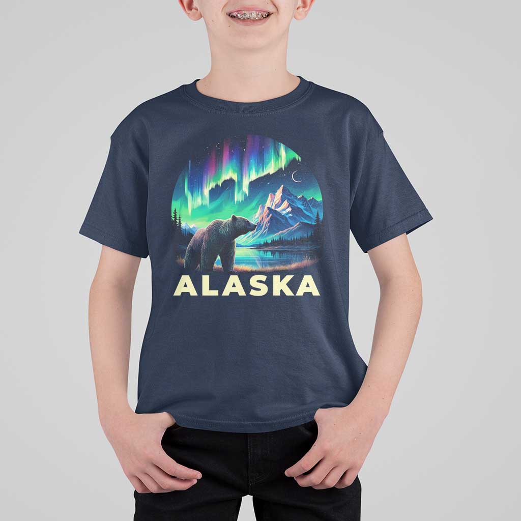 Bear Alaska T Shirt For Kid Alaskan Night Sky Northern Lights Aurora - Wonder Print Shop